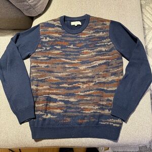 Frank & Oak 100% Wool Sweater Blue Camo Long Sleeve Men’s Medium